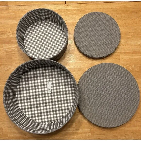 (2) IKEA KVARNVIK Round Nesting Storage Boxes Lids Gray Fabric 20023 1613 - Picture 2 of 8